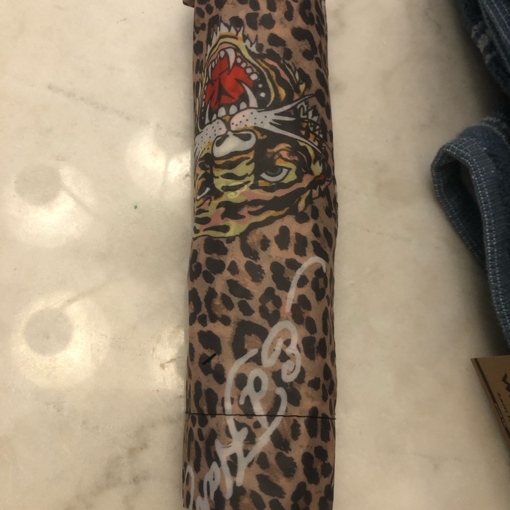 🖤 ED HARDY Leopard Print w/ Tiger and Heart Tattoo  print - Automatic Umbrella